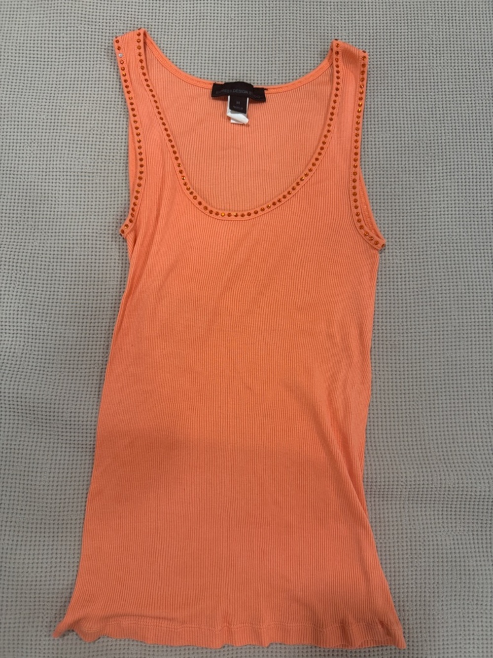Express Orange Ribbed Tank with Stud Trim